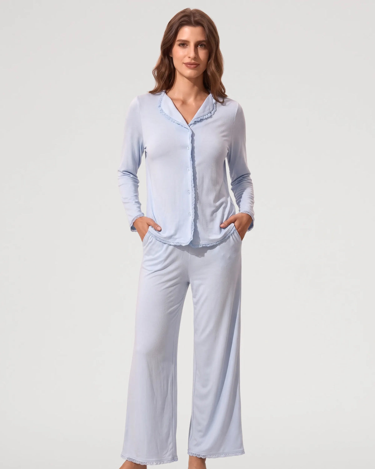 Light Blue Long Sleeve Button-Up Pajama Set