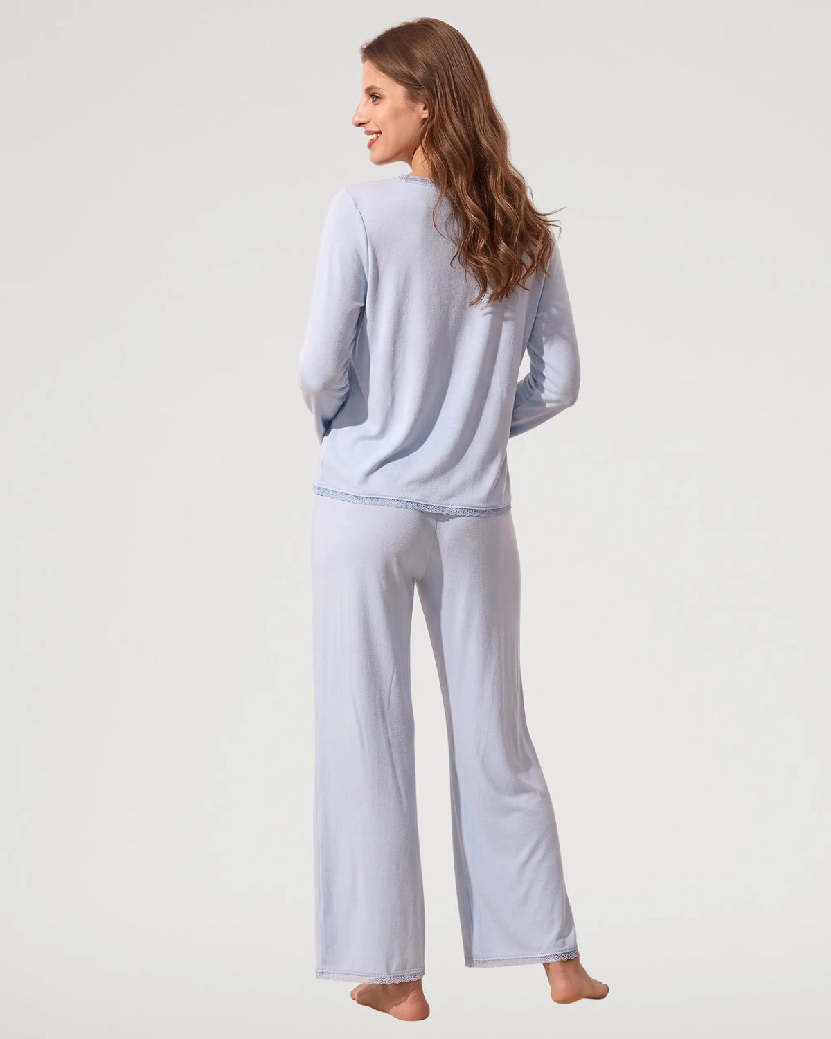 Light Blue Long Sleeve Button-Up Pajama Set