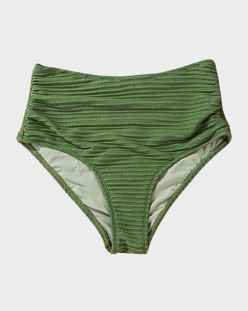 LilyCurve Textured Knot-Front High-Waisted Bikini Set in BK