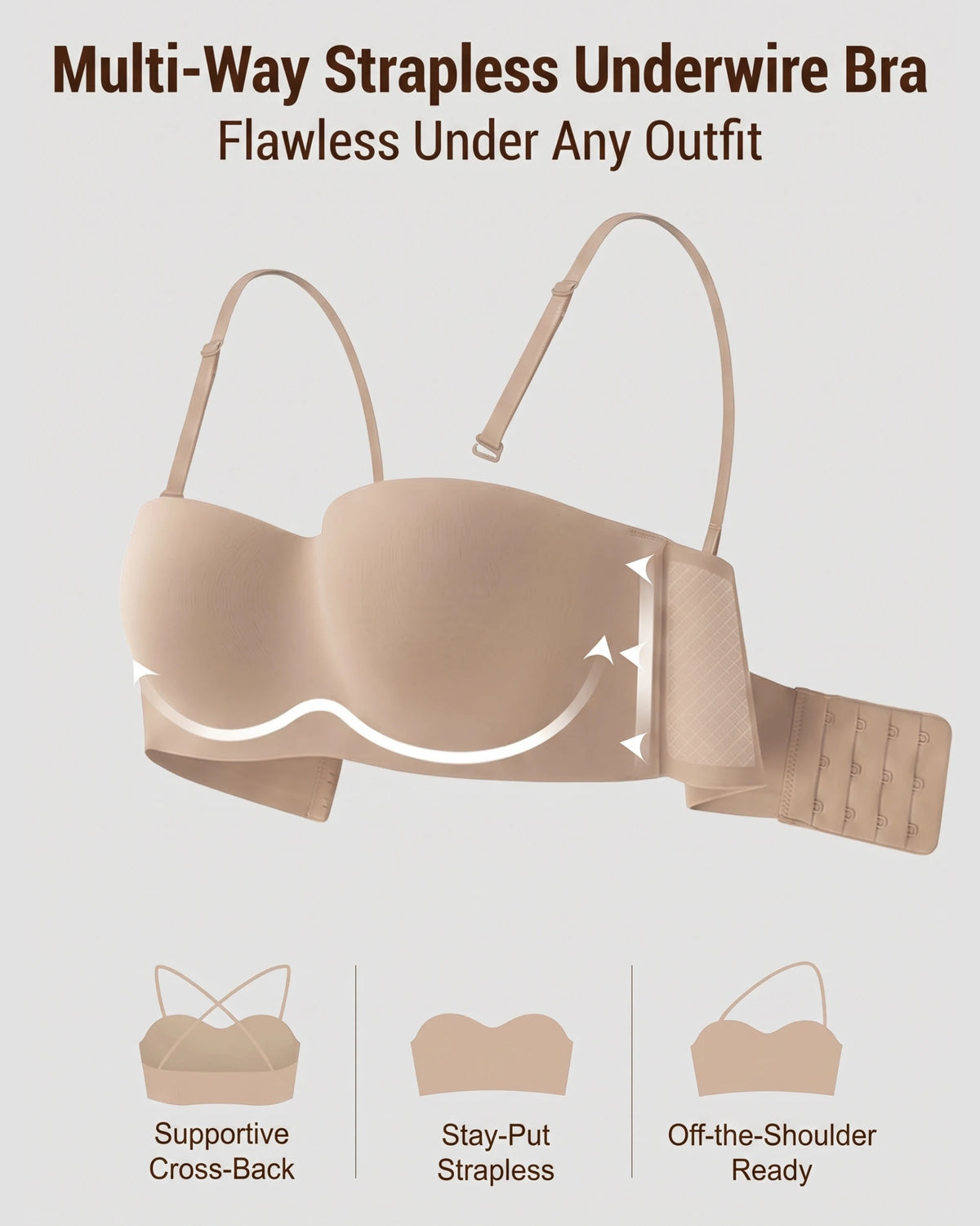 Sujetador sin tirantes sin costuras inalámbrico antideslizante con efecto push up (Jelly Bra)