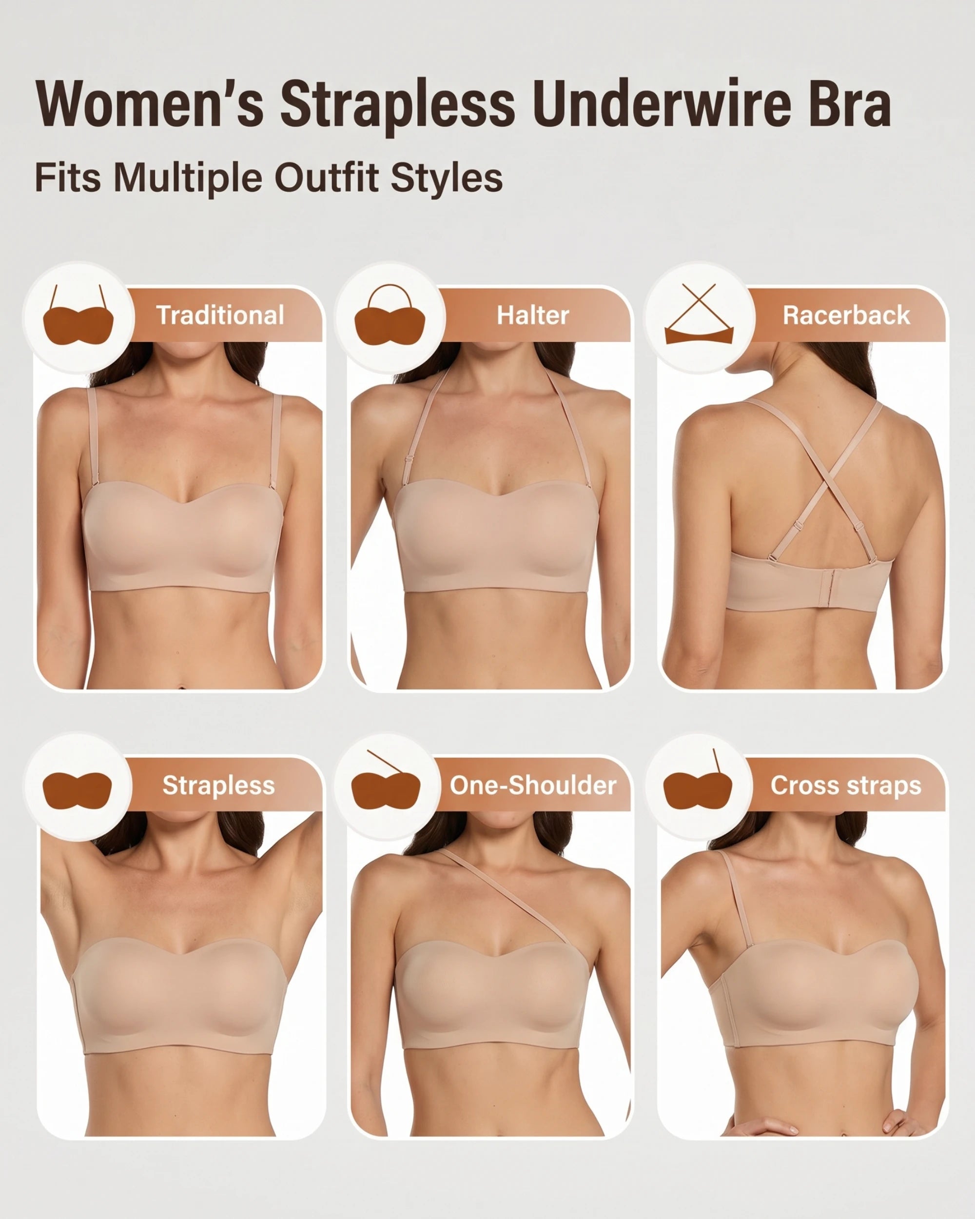 Sujetador sin tirantes sin costuras inalámbrico antideslizante con efecto push up (Jelly Bra)