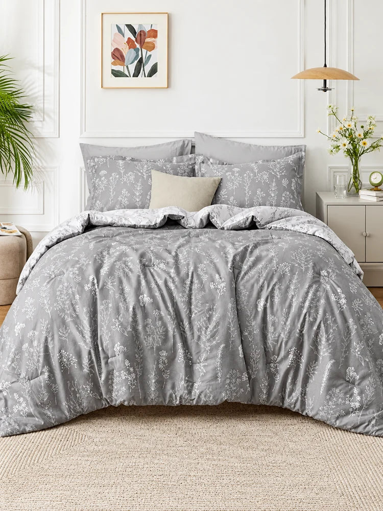 3-Piece Botanical Floral Reversible Comforter Set