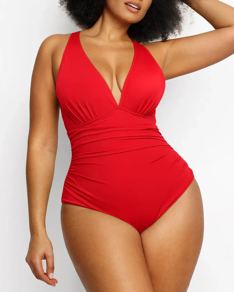 LilyCurve Smart Sculpt Plunge Swimsuit Flatter Your Figure in YE