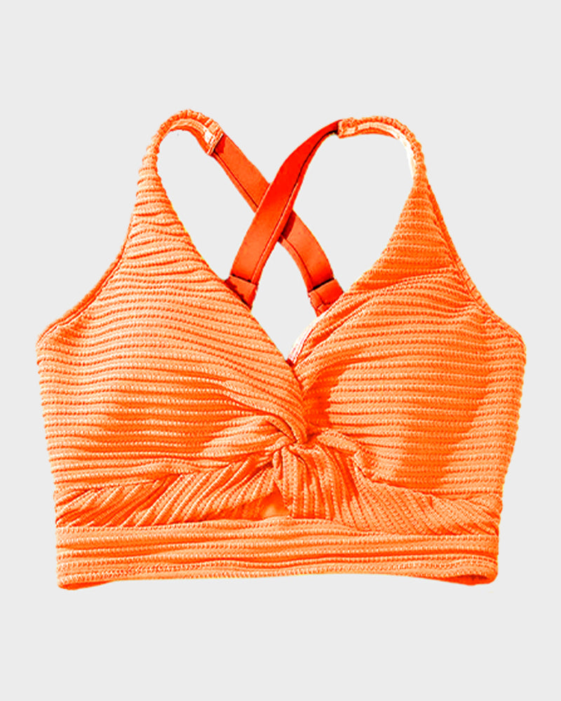 LilyCurve Textured Knot-Front High-Waisted Bikini Set in BK