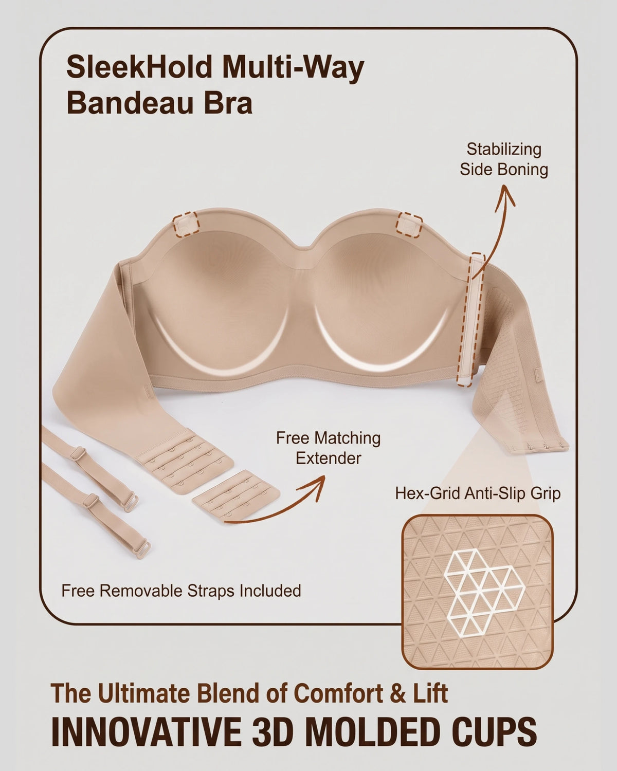 Sujetador sin tirantes sin costuras inalámbrico antideslizante con efecto push up (Jelly Bra)