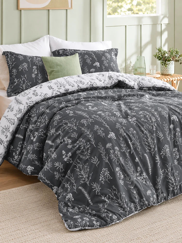 3-Piece Botanical Floral Reversible Comforter Set