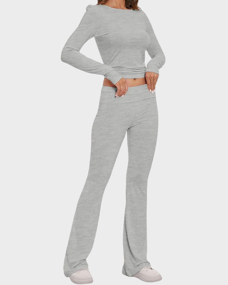 LilyCurve Long Sleeve Cotton Jersey Lounge Set in GY