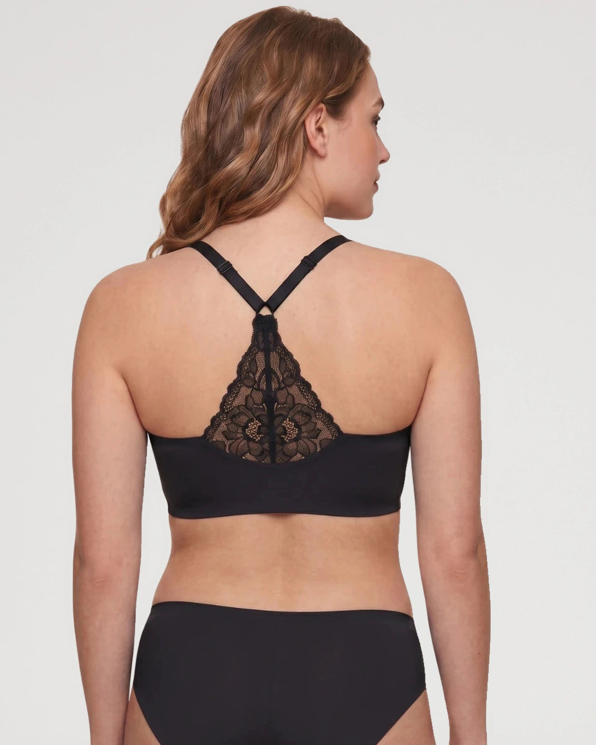 Close-up detail of the Lace Back Deep V Wireless Jelly Bralette design | LilyCurve