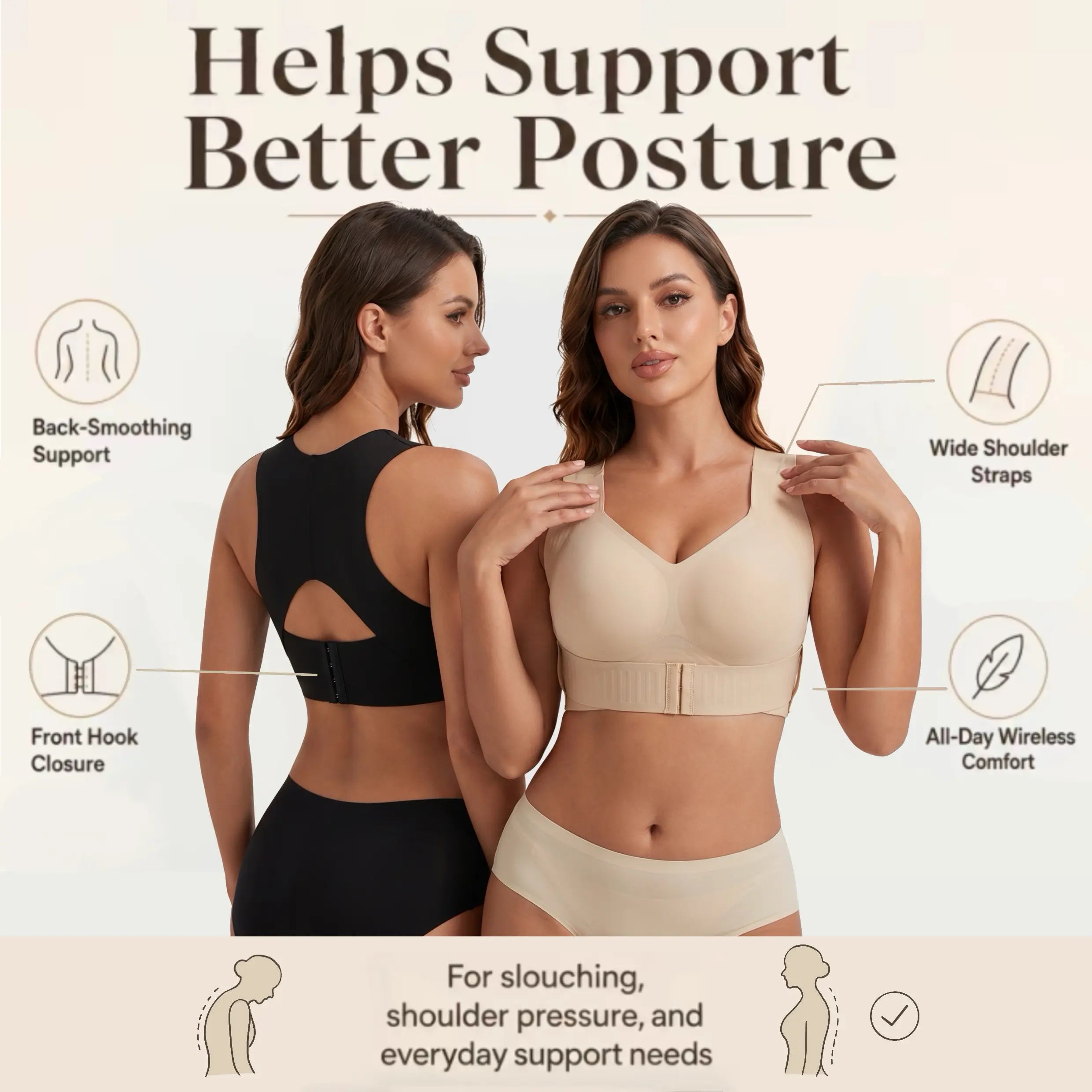 Seamless Front-Closure Wireless Posture Bra