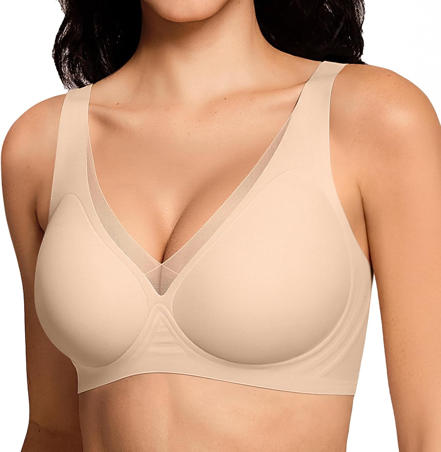 Deep V Wireless Jelly Bras for Women No Underwire Seamless Push Up Comfortable Tshirt Bralettes Everyday Bra