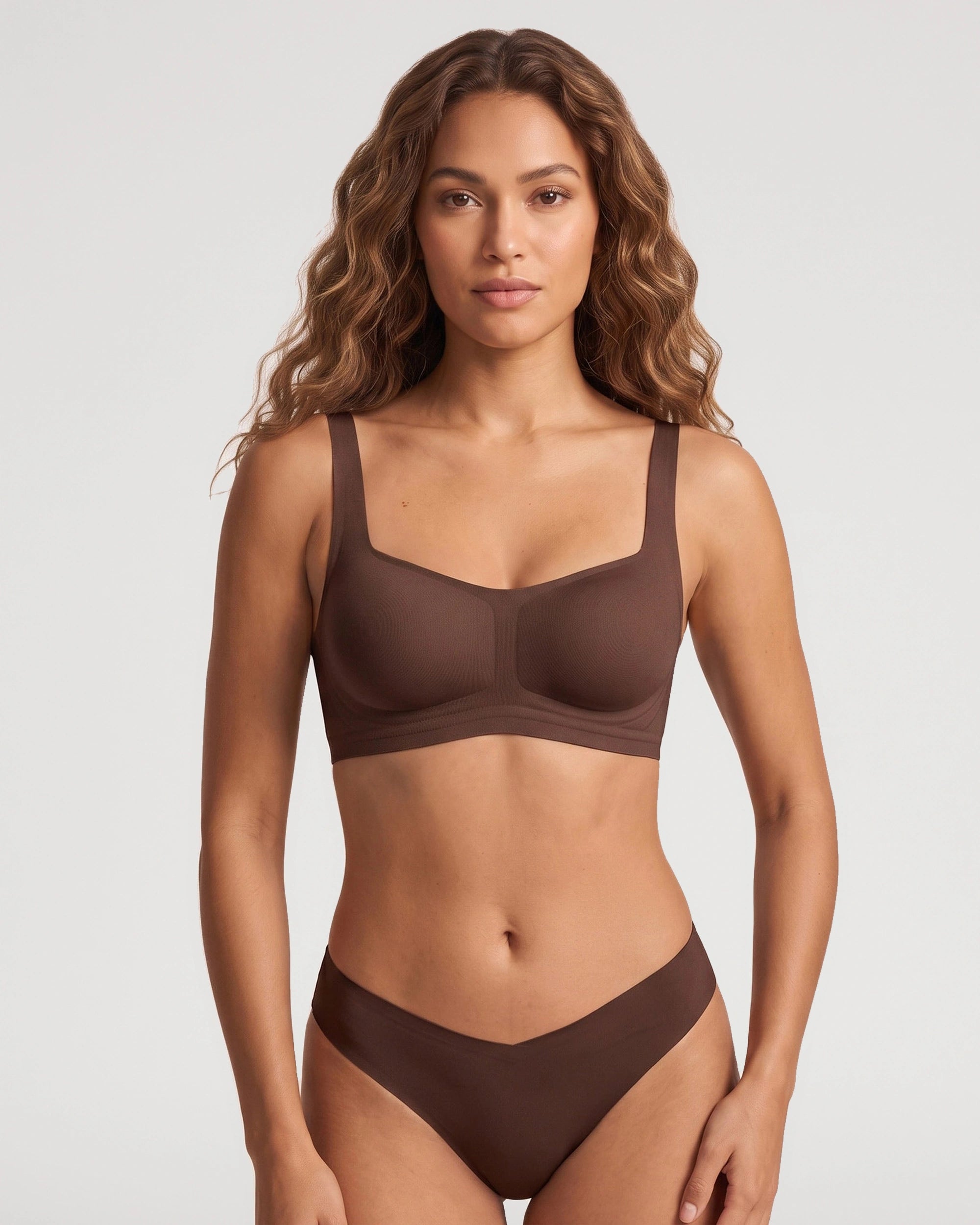 Model-style fit view of the Seamless Square Neck Bralette Panty Set | LilyCurve