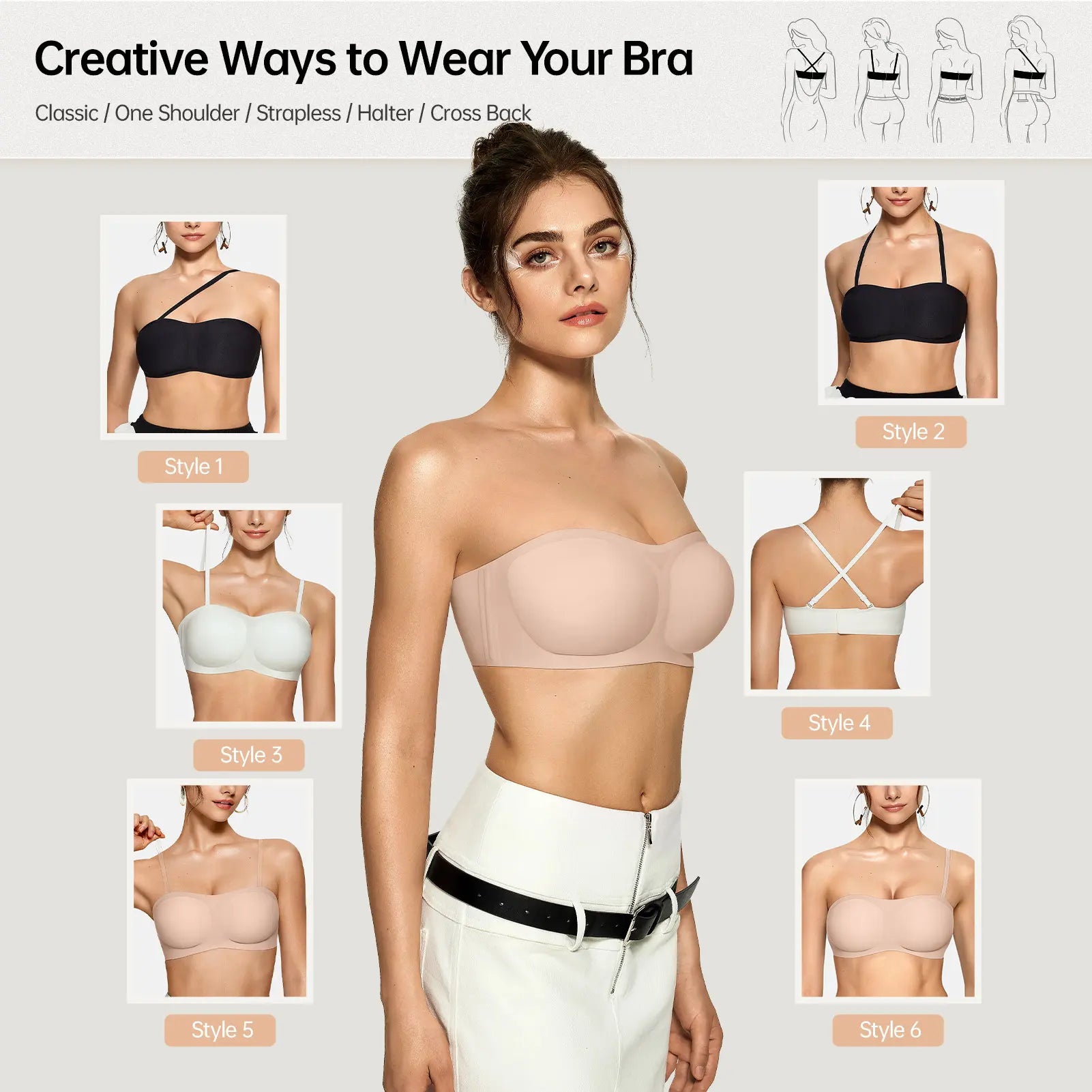 Seamless Strapless Bra Wireless Anti-Slip Push Up Jelly Bra