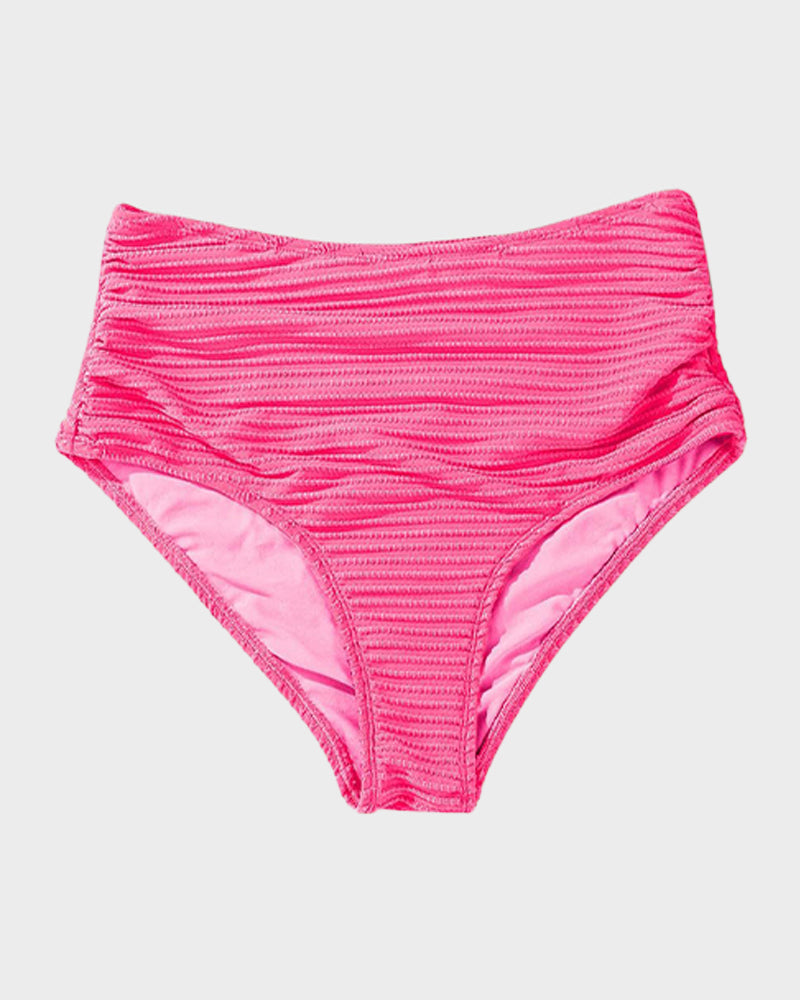 LilyCurve Textured Knot-Front High-Waisted Bikini Set in GR