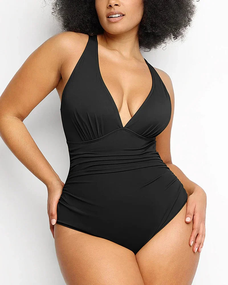 LilyCurve Smart Sculpt Plunge Swimsuit Flatter Your Figure in BK