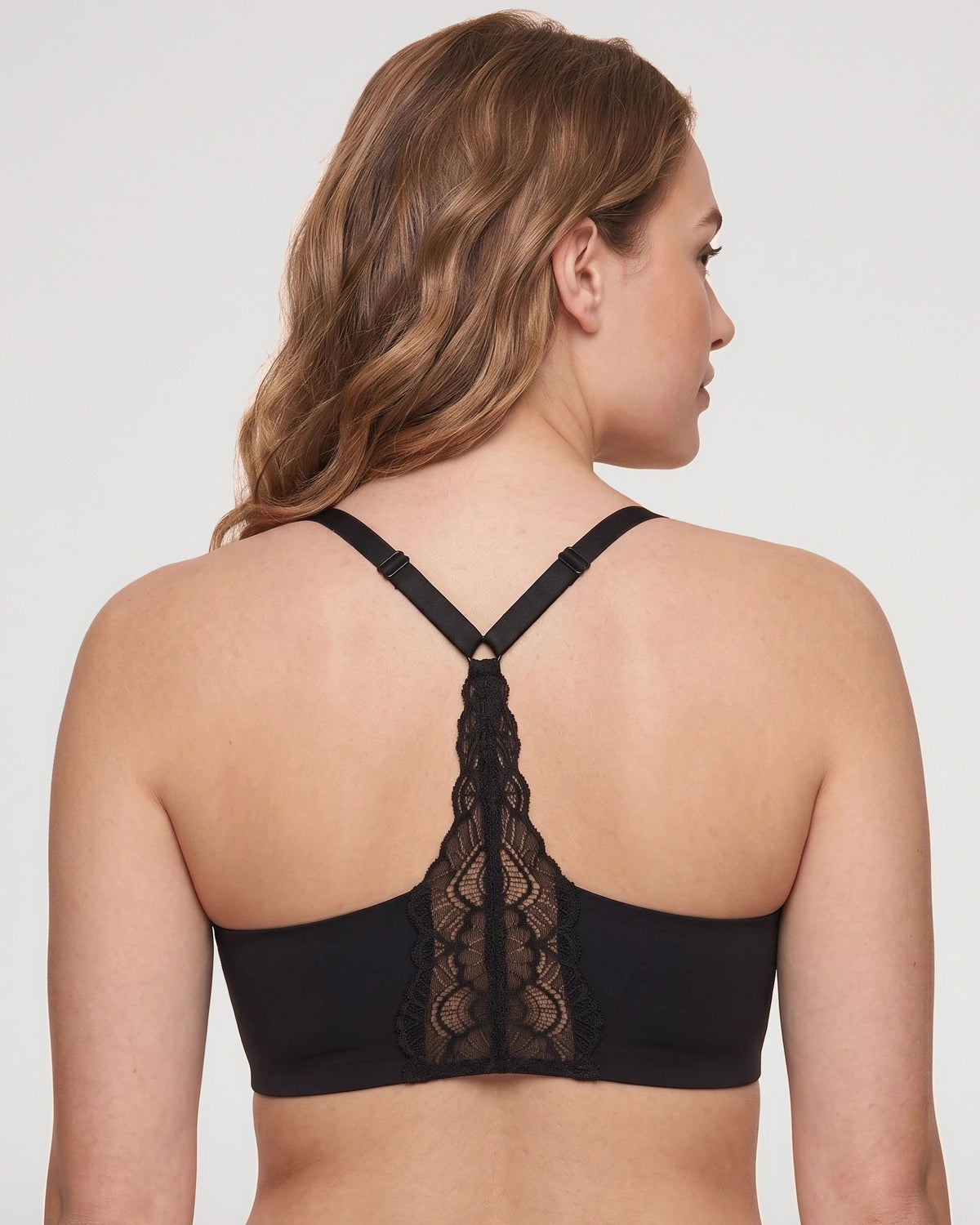 Model-style fit view of the Lace Jelly Deep V Racerback Bralette | LilyCurve