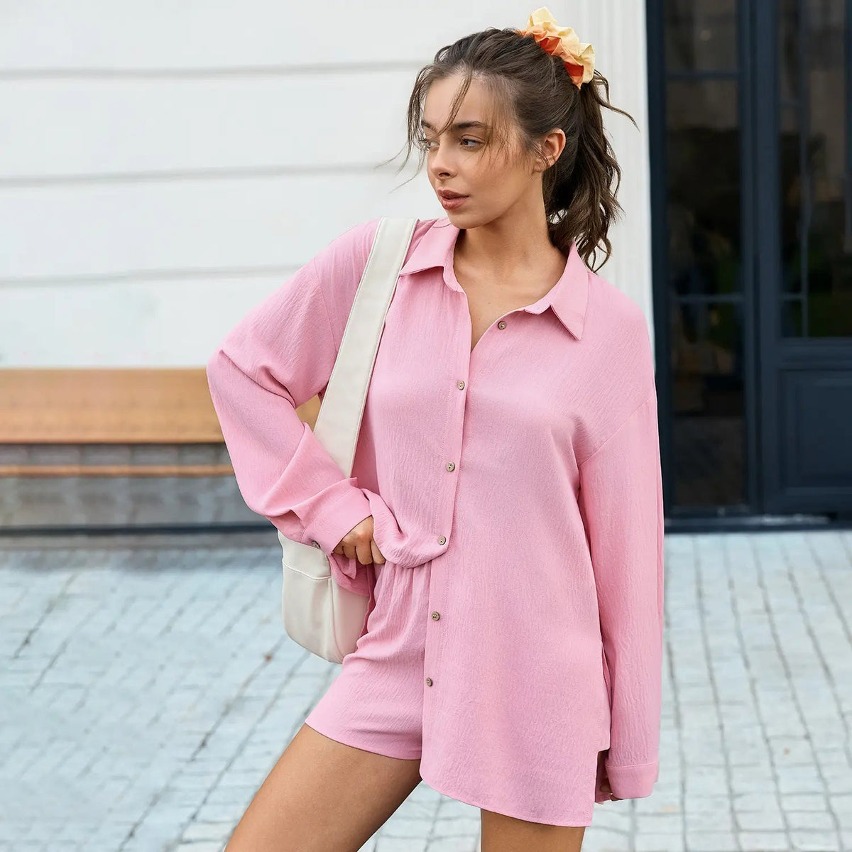 Ensemble surchemise texturée coupe oversize et short