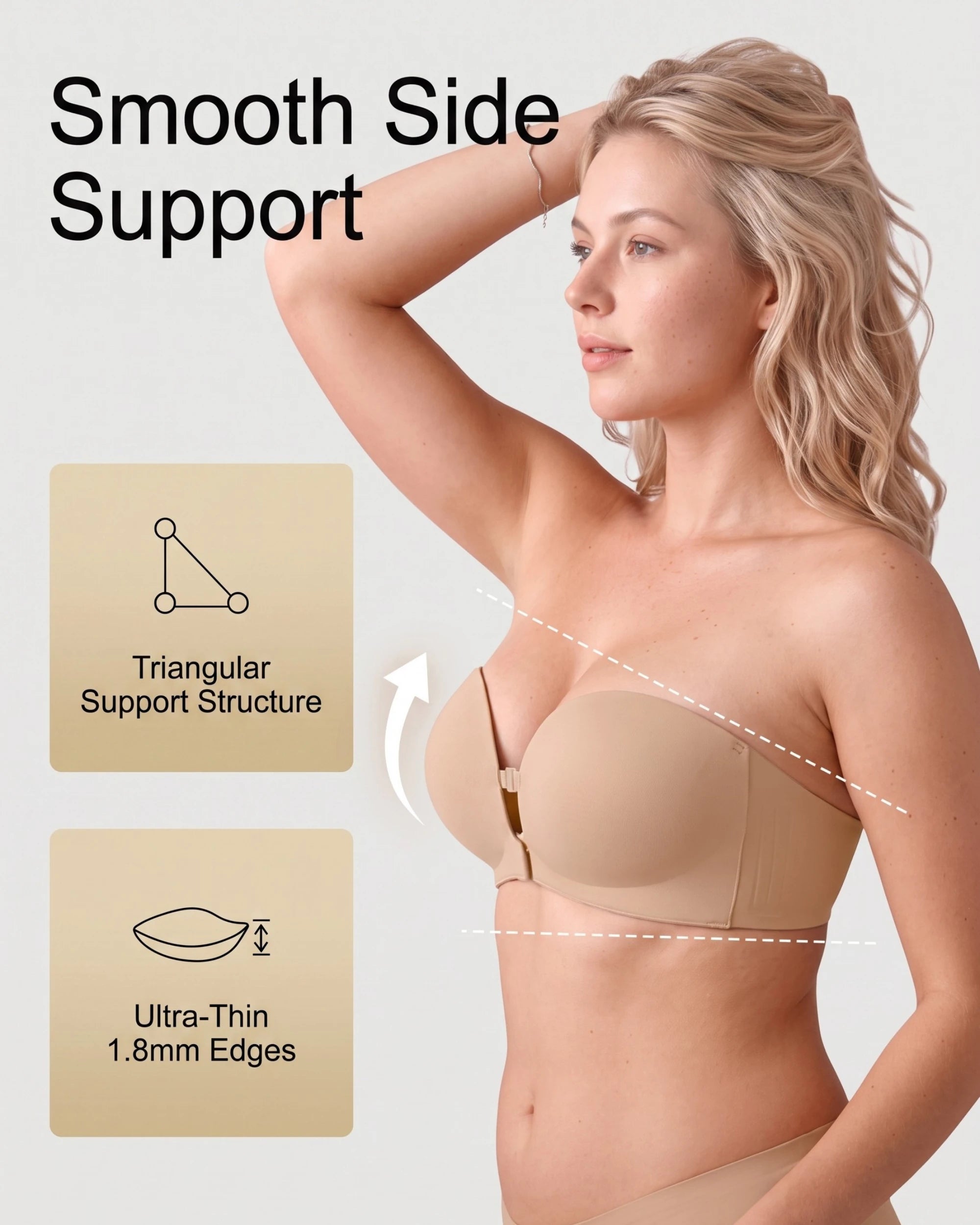 Front-Closure Wireless Padded Strapless Bra