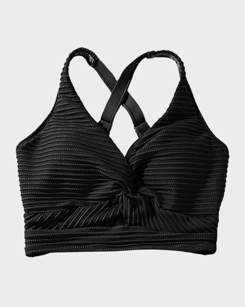 LilyCurve Textured Knot-Front High-Waisted Bikini Set in GR