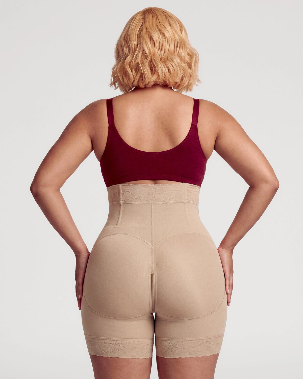Model-style fit view of the Sculpting High Waisted Tummy Control Butt Lifter Shorts | LilyCurve