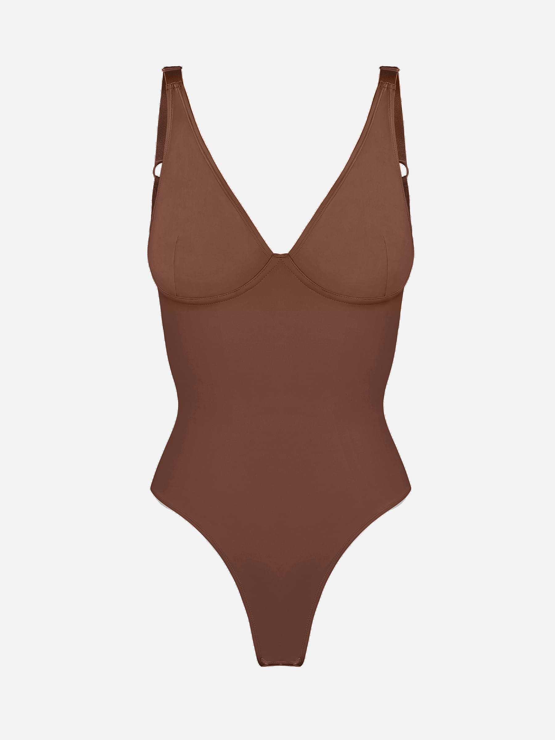 V-Neck Tummy Control Sculpt Bodysuit - V-neck Thong - Khaki - View 17
