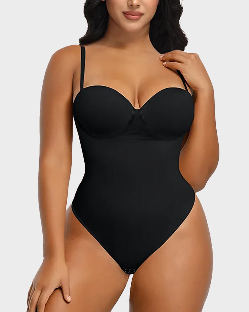 LilyCurve Back Lace-Up Seamless Shapewear Bodysuit in BK