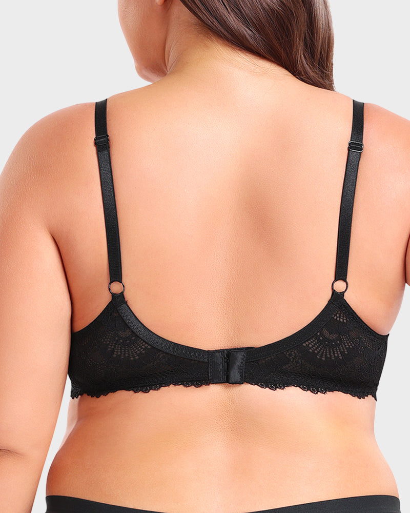 LilyCurve Non-Padded Lace Strappy Push-Up Bra in BK