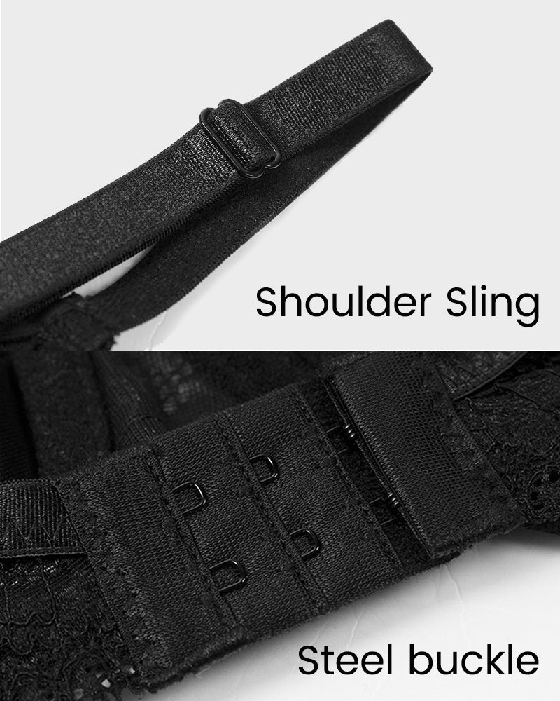 LilyCurve Non-Padded Lace Strappy Push-Up Bra in BK