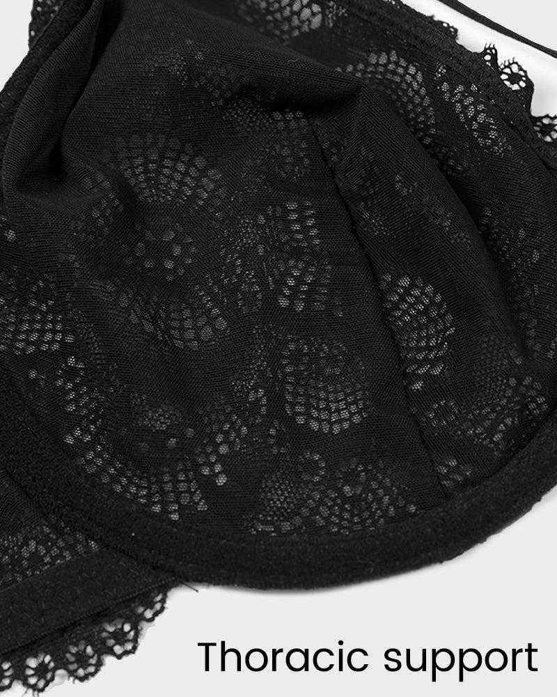 LilyCurve Non-Padded Lace Strappy Push-Up Bra in BK