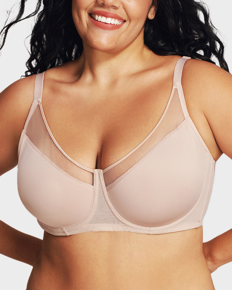 LilyCurve Breathable Mesh Minimizer Support Bra in NU
