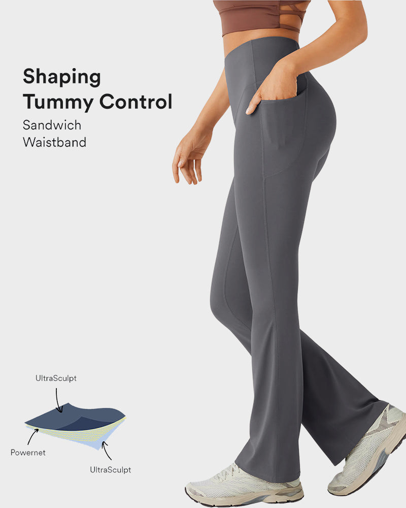 LilyCurve Butt-Lifting High Waist Bootcut Yoga Leggings in GY