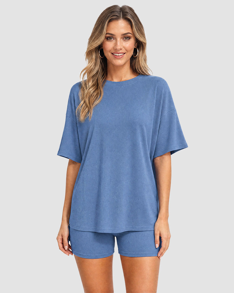 Casual Oversized 2-Piece Lounge Set - Blue