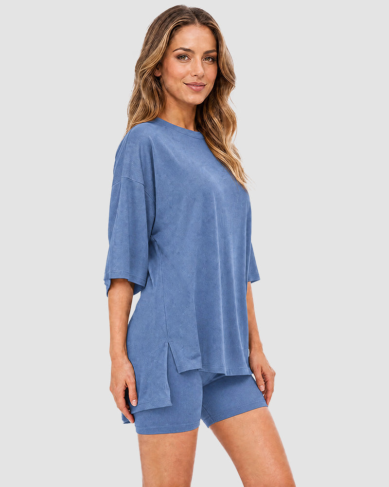 Casual Oversized 2-Piece Lounge Set - Blue