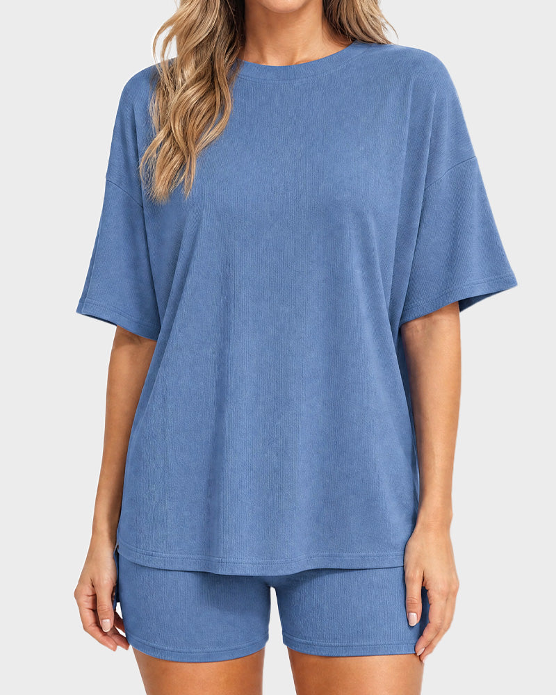 Casual Oversized 2-Piece Lounge Set - Blue