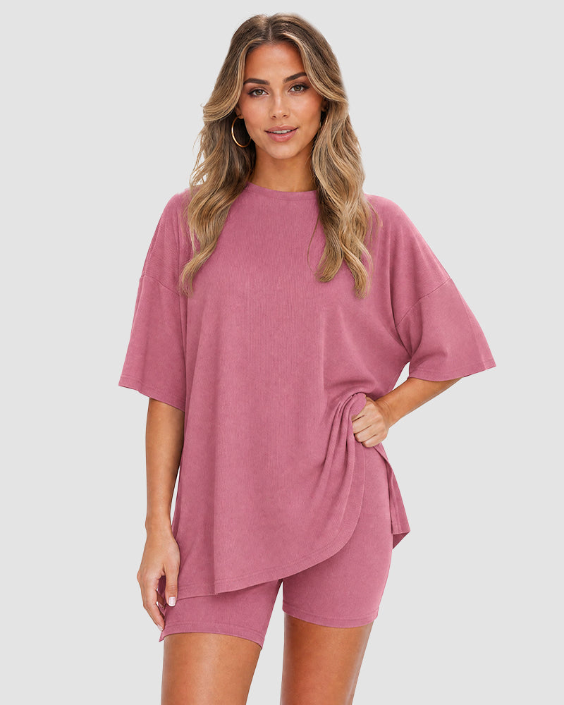 Casual Oversized 2-Piece Lounge Set - Khaki