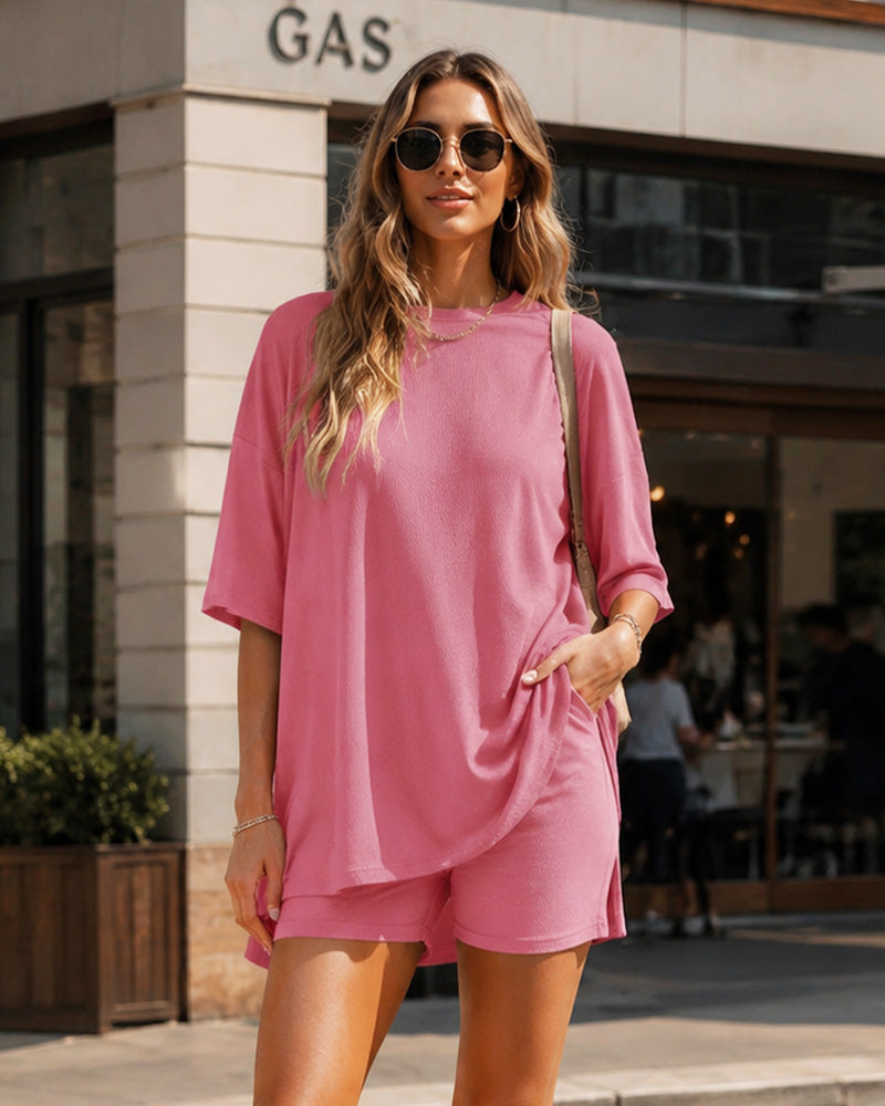 Casual Oversized 2-Piece Lounge Set - Pink