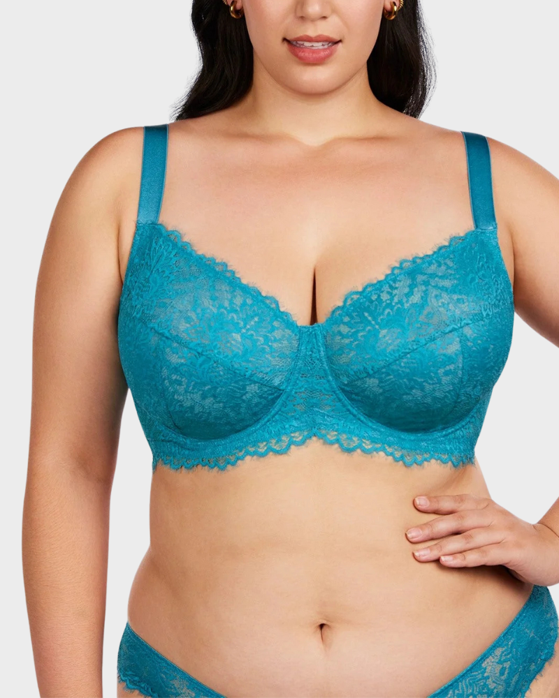 LilyCurve Ultra-Light Lace Underwire Push-Up Bra in BK