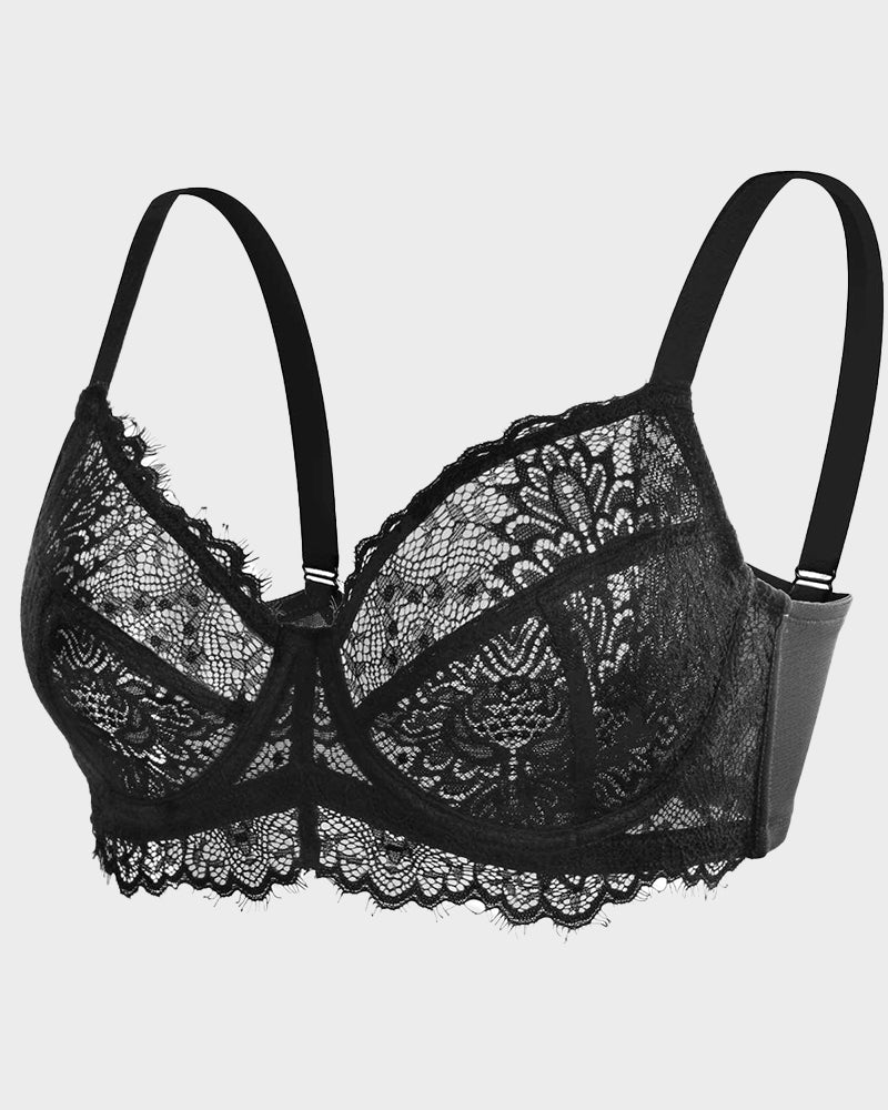 LilyCurve Ultra-Light Lace Underwire Push-Up Bra in BK