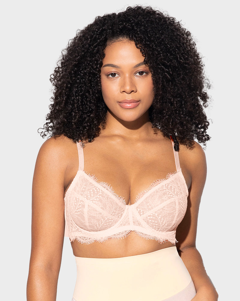 LilyCurve Ultra-Light Lace Underwire Push-Up Bra in BK