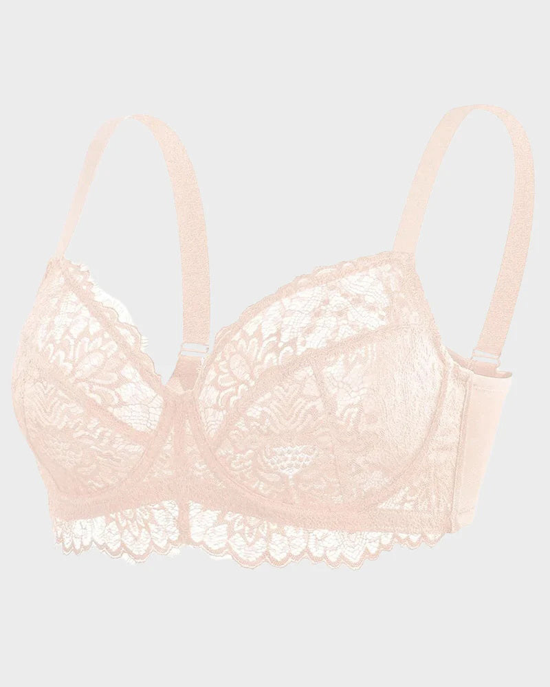 LilyCurve Ultra-Light Lace Underwire Push-Up Bra in BK