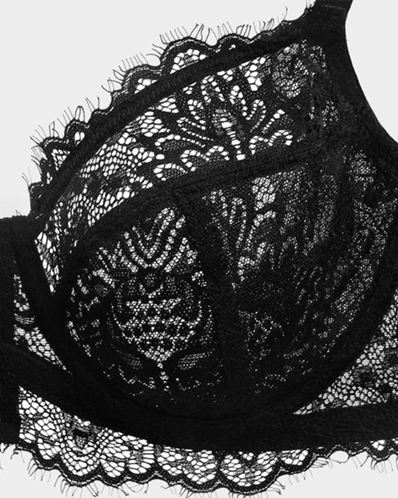 LilyCurve Ultra-Light Lace Underwire Push-Up Bra in BK