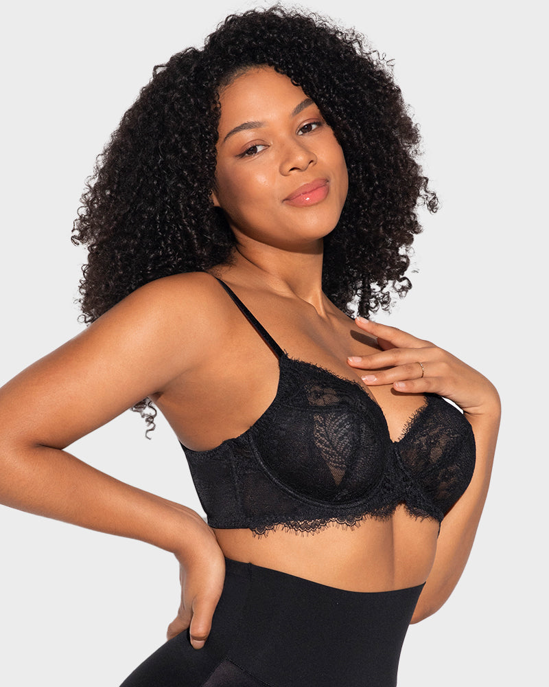 LilyCurve Ultra-Light Lace Underwire Push-Up Bra in BK