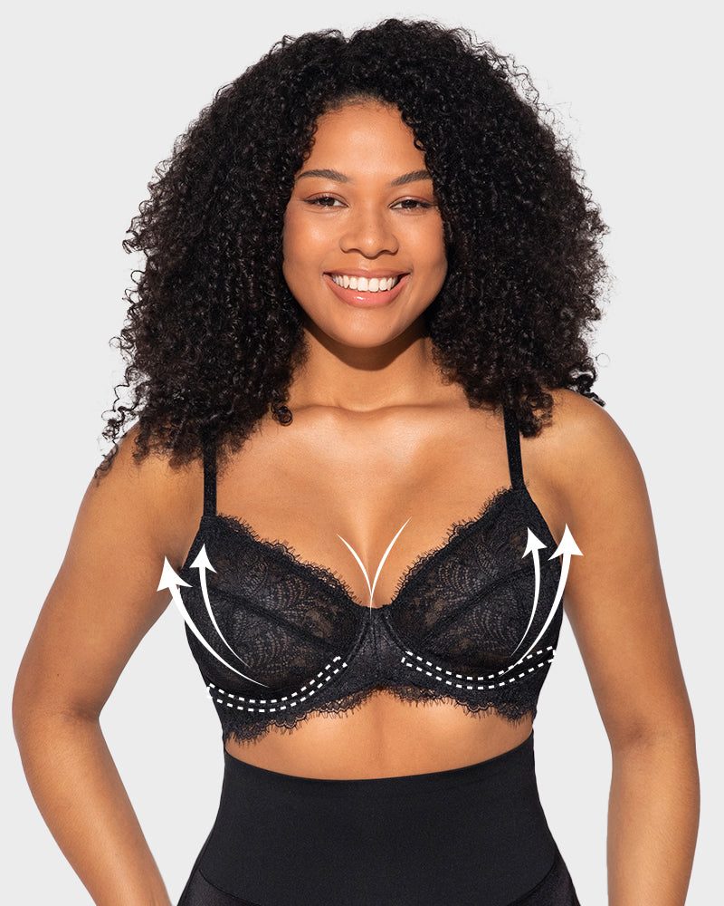 LilyCurve Ultra-Light Lace Underwire Push-Up Bra in BK