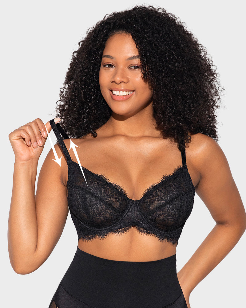 LilyCurve Ultra-Light Lace Underwire Push-Up Bra in BK