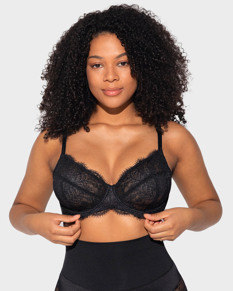 LilyCurve Ultra-Light Lace Underwire Push-Up Bra in BK