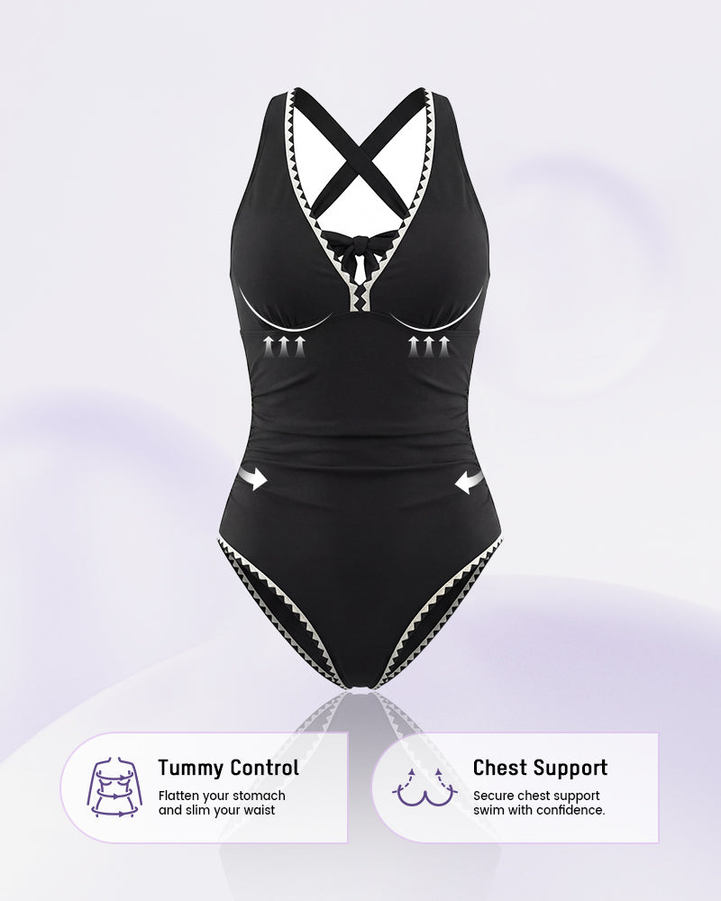 LilyCurve Deep V Sculpting One-Piece Swimsuit in BL