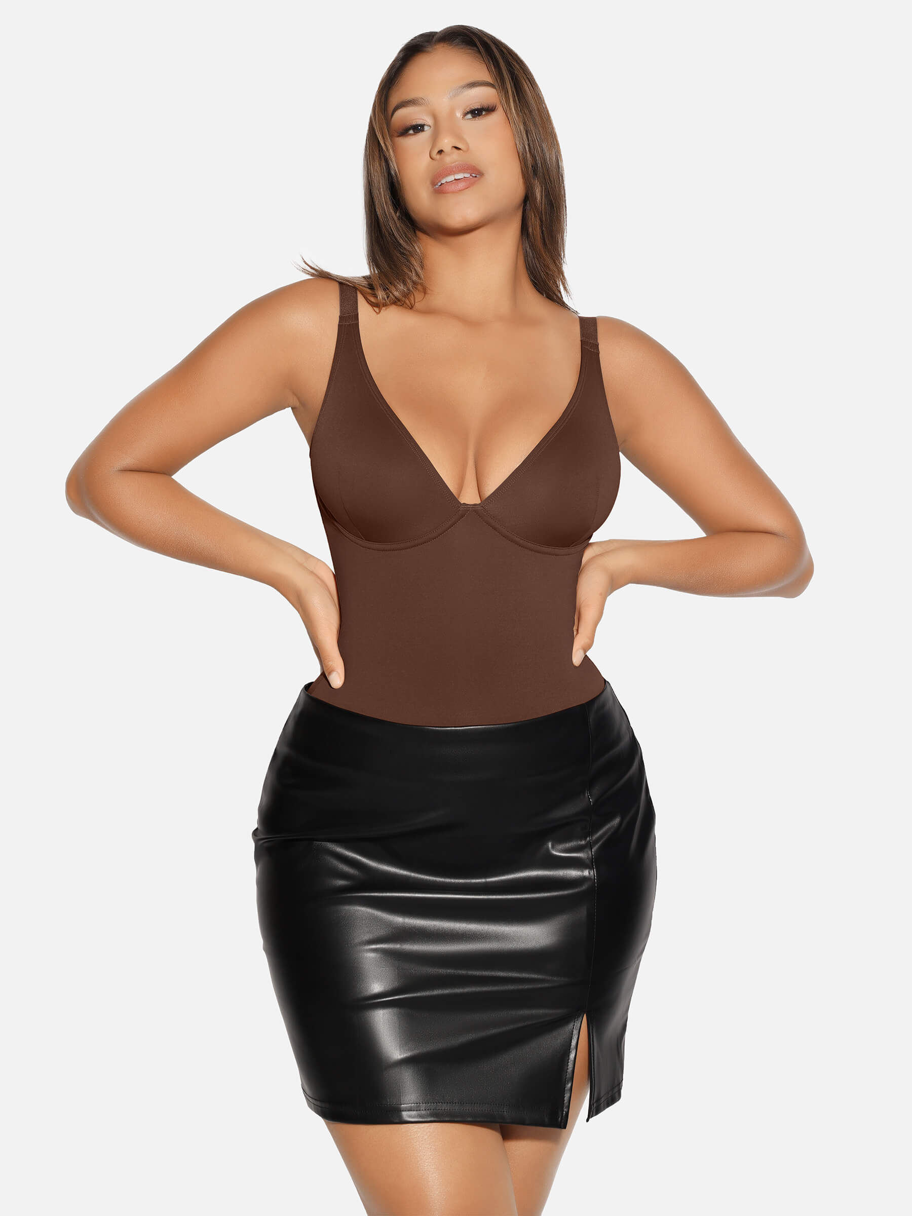 V-Neck Tummy Control Sculpt Bodysuit - V-neck Briefs - Black - View 88