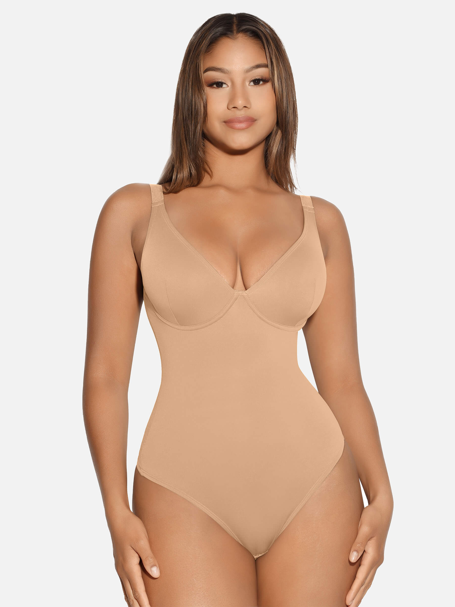 V-Neck Tummy Control Sculpt Bodysuit - V-neck Thong - Rust Red - View 60