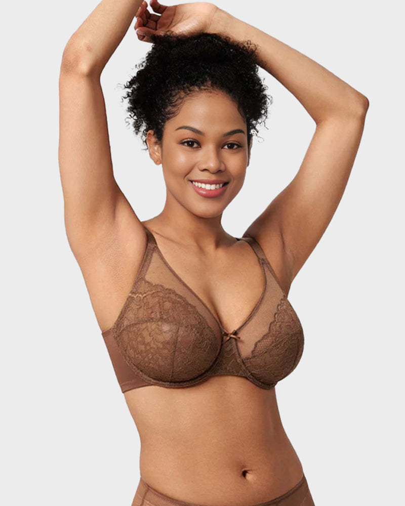LilyCurve Full Coverage Lace Minimizer Bra - Petal in BK