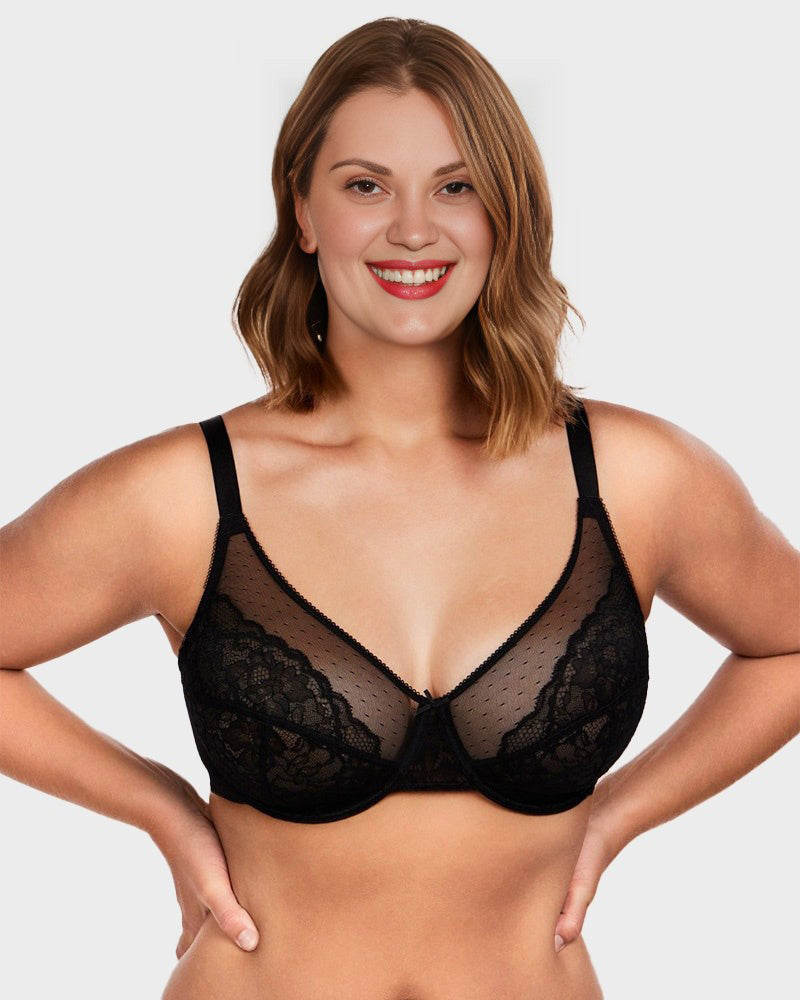 LilyCurve Full Coverage Lace Minimizer Bra - Petal in BK
