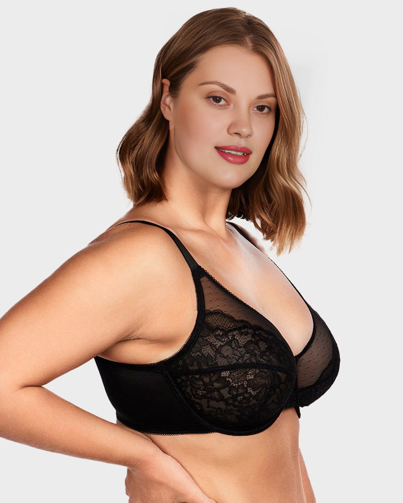LilyCurve Full Coverage Lace Minimizer Bra - Petal in BK